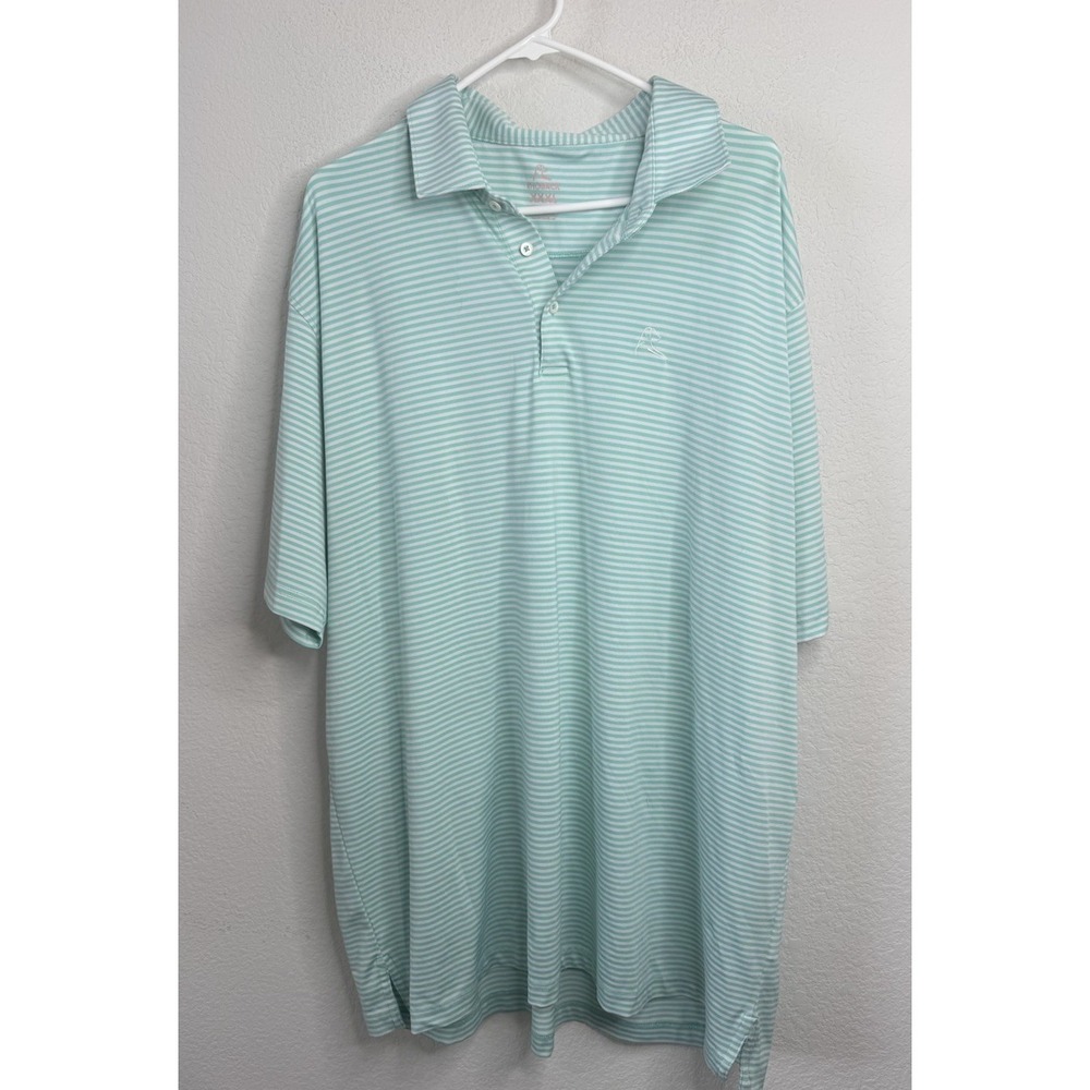 Rhoback Polo Shirt Mens 3XL Green Blue Stripe Golf Performance Stretch Athletic